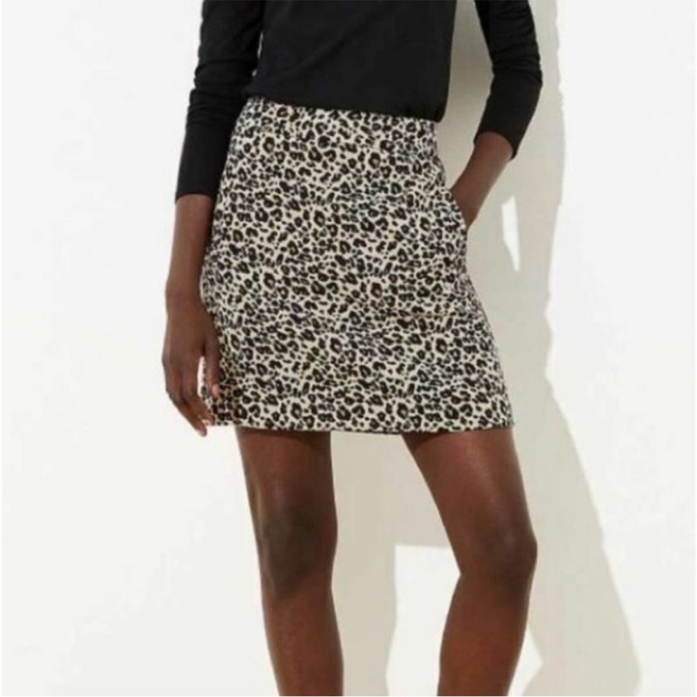 NWT Loft Leopard Print Jacquard Mini Skirt w/ Pockets Tan Black‎ Back Zip 4